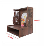Aesthetic Space - Saving Wooden Temple for Home with Spacious Shelf & Inbuilt Focus Lights - Decor Smart