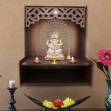 Aesthetic Space - Saving Wooden Temple for Home with Spacious Shelf & Inbuilt Focus Lights - Decor Smart