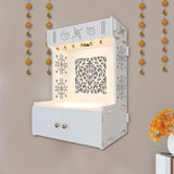 Beautiful Design of Lord Ganesh White Wooden Wall Temple for Home With Inbuilt focus Lights & Spacious Shelf - Decor Smart