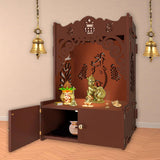 Beautiful Design of Shri Ganesh Floor Temple with Spacious Wooden Shelf & Inbuilt Focus Light - Brown Finish - Decor Smart