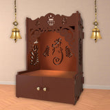 Beautiful Design of Shri Ganesh Floor Temple with Spacious Wooden Shelf & Inbuilt Focus Light - Brown Finish - Decor Smart