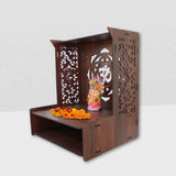 Beautiful Luxurious Wooden Temple for Home with Spacious Shelf & Inbuilt Focus Lights - Decor Smart