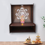 Beautiful Luxurious Wooden Temple for Home with Spacious Shelf & Inbuilt Focus Lights - Decor Smart