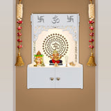 Designer Om Chakra White MDF Wood Temple with Inbuilt Focus Light & Spacious Shelf - Decor Smart