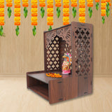 Designer Wooden Temple for Home with Spacious Shelf & Inbuilt Focus Lights - Decor Smart