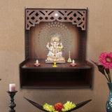 Designer Wooden Temple for Home with Spacious Shelf & Inbuilt Focus Lights - Decor Smart