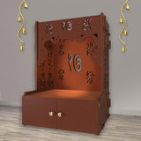 Ek - onkar Holy Symbol Floor Temple with Spacious Wooden Shelf & Inbuilt Focus Light - Brown Finish - Decor Smart