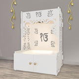 Ek - onkar Holy Symbol Floor Temple with Spacious Wooden Shelf & Inbuilt Focus Light - White Finish - Decor Smart