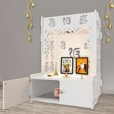 Ek - onkar Holy Symbol Floor Temple with Spacious Wooden Shelf & Inbuilt Focus Light - White Finish - Decor Smart