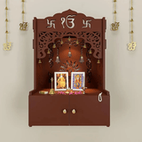 Ek - onkar Wall Temple with Inbuilt Focus Light & Spacious Wooden Shelf - Brown - Decor Smart