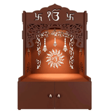 Ek - onkar Wall Temple with Inbuilt Focus Light & Spacious Wooden Shelf - Brown - Decor Smart