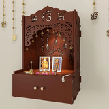 Ek - onkar Wall Temple with Inbuilt Focus Light & Spacious Wooden Shelf - Brown - Decor Smart