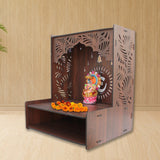 Essentials Wooden Temple for Home with Spacious Shelf & Inbuilt Focus Lights - Decor Smart