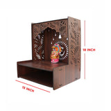 Essentials Wooden Temple for Home with Spacious Shelf & Inbuilt Focus Lights - Decor Smart