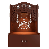 Lotus Brown Wooden Wall Temple for Home With Inbuilt focus Lights & Spacious Shelf - Decor Smart