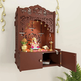 Lotus Brown Wooden Wall Temple for Home With Inbuilt focus Lights & Spacious Shelf - Decor Smart