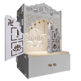 Lotus White Finish Wooden Door Wall Temple for Home With Inbuilt focus Lights & Spacious Shelf - Decor Smart