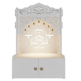 Lotus White Finish Wooden Wall Temple for Home With Inbuilt focus Lights & Spacious Shelf - Decor Smart