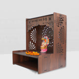 Luxurious Wood Temple for Home with Spacious Shelf & Inbuilt Focus Lights - Decor Smart