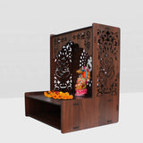 Luxurious Wooden Temple for Home, Office with Spacious Shelf & Inbuilt Focus Lights - Decor Smart