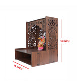 Luxurious Wooden Temple for Home, Office with Spacious Shelf & Inbuilt Focus Lights - Decor Smart