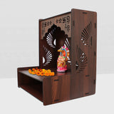 Luxurious Wooden Temple for Home with Spacious Shelf & Inbuilt Focus Lights - Decor Smart