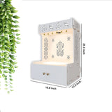 OM Swastika Symbol of Hindu Religious White Wooden Wall Temple for Home With Inbuilt focus Lights & Spacious Shelf - Decor Smart