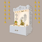 Premium Art of Mor Pankh White Wooden Temple for Home with Inbuilt Focus Light & Spacious Shelf - Decor Smart