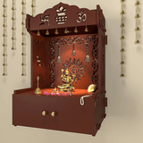 Premium Wall Temple with Inbuilt Focus Light & Spacious Wooden Shelf - Brown - Decor Smart