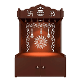 Premium Wall Temple with Inbuilt Focus Light & Spacious Wooden Shelf - Brown - Decor Smart