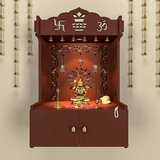Premium Wall Temple with Inbuilt Focus Light & Spacious Wooden Shelf - Brown - Decor Smart