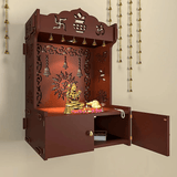 Premium Wall Temple with Inbuilt Focus Light & Spacious Wooden Shelf - Brown - Decor Smart