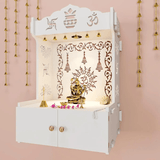 Premium Wall Temple with Inbuilt Focus Light & Spacious Wooden Shelf - White - Decor Smart