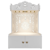 Premium Wall Temple with Inbuilt Focus Light & Spacious Wooden Shelf - White - Decor Smart