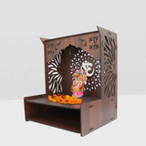 Premium Wooden Temple for Home with Spacious Shelf & Inbuilt Focus Lights - Decor Smart