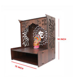 Premium Wooden Temple for Home with Spacious Shelf & Inbuilt Focus Lights - Decor Smart