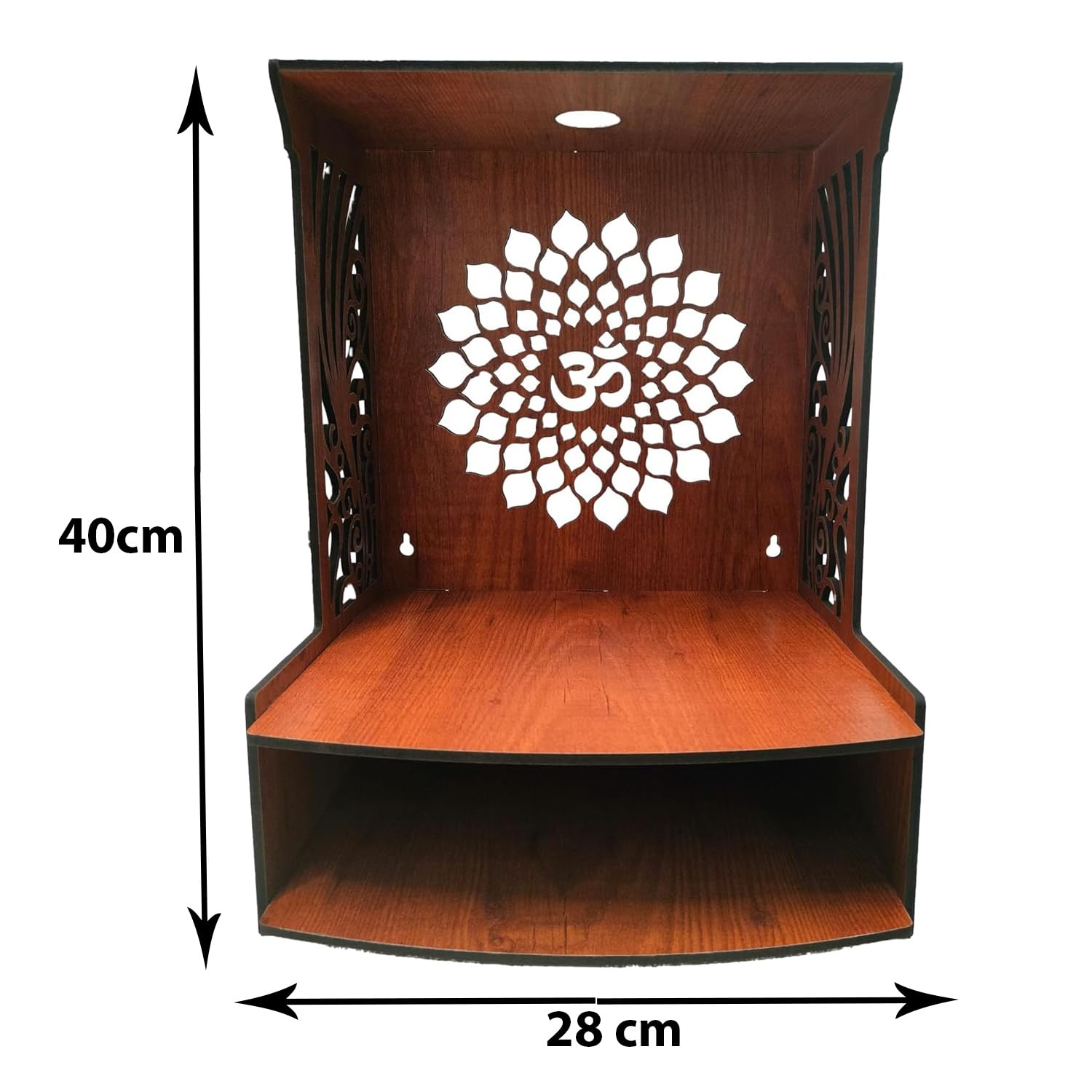 Aesthetic Wooden Temple for Home with Spacious Shelf & Inbuilt Focus Light - Decor Smart