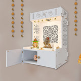 Beautiful Design of Lord Ganesh White Wooden Wall Temple for Home With Inbuilt focus Lights & Spacious Shelf - Decor Smart
