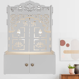 Lotus White Finish Wooden Door Wall Temple for Home With Inbuilt focus Lights & Spacious Shelf - Decor Smart