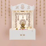 Premium Wall Temple with Inbuilt Focus Light & Spacious Wooden Shelf - White - Decor Smart